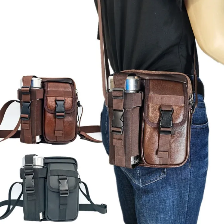 8 Inch Leather Shoulder Mobile Phone Messenger Bag Casual Water Bottle Bag(Coffee)