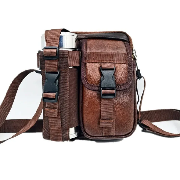 8 Inch Leather Shoulder Mobile Phone Messenger Bag Casual Water Bottle Bag(Coffee)