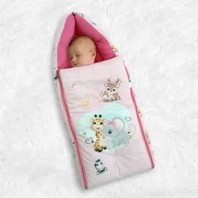 Baby Moo Animal Kingdom Premium Carry Nest Velvet With Hosiery Lining Sleeping Bag - Pink