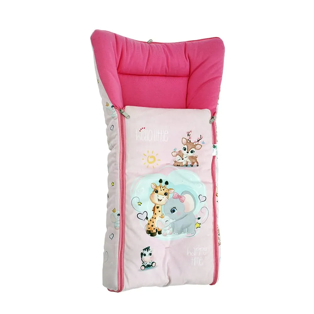 Baby Moo Animal Kingdom Premium Carry Nest Velvet With Hosiery Lining Sleeping Bag - Pink