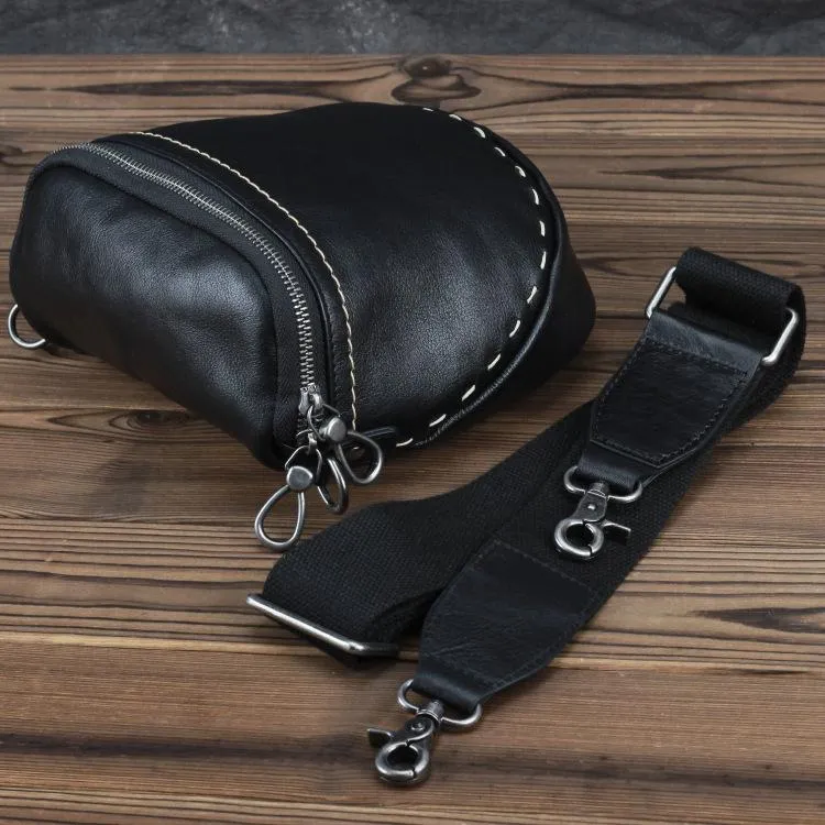 Black MENS LEATHER FANNY PACK Messenger Bag BUMBAG Side Bag WAIST BAGS Belt Pouch For Men