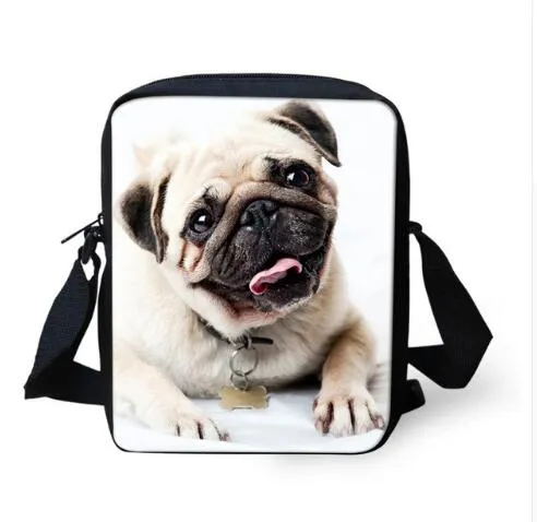 Brand Designer Women Messenger Bags Dog Cat Denim Print Girls Kids Cross Body Bag Cute Pug Bulldog Crossbody Shoulder Bag Woman