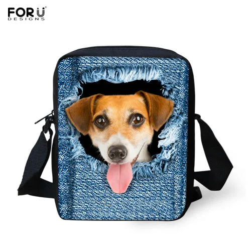 Brand Designer Women Messenger Bags Dog Cat Denim Print Girls Kids Cross Body Bag Cute Pug Bulldog Crossbody Shoulder Bag Woman