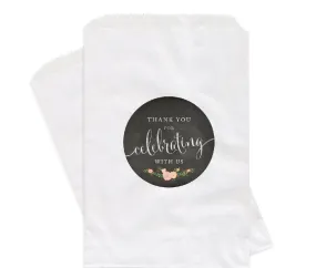 Chalkboard Floral Roses Thank You for Celebrating With Us Favor Bags