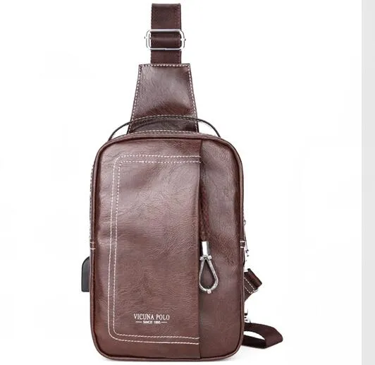 Double Pocket Leather Shoulder Bag with Charging Port