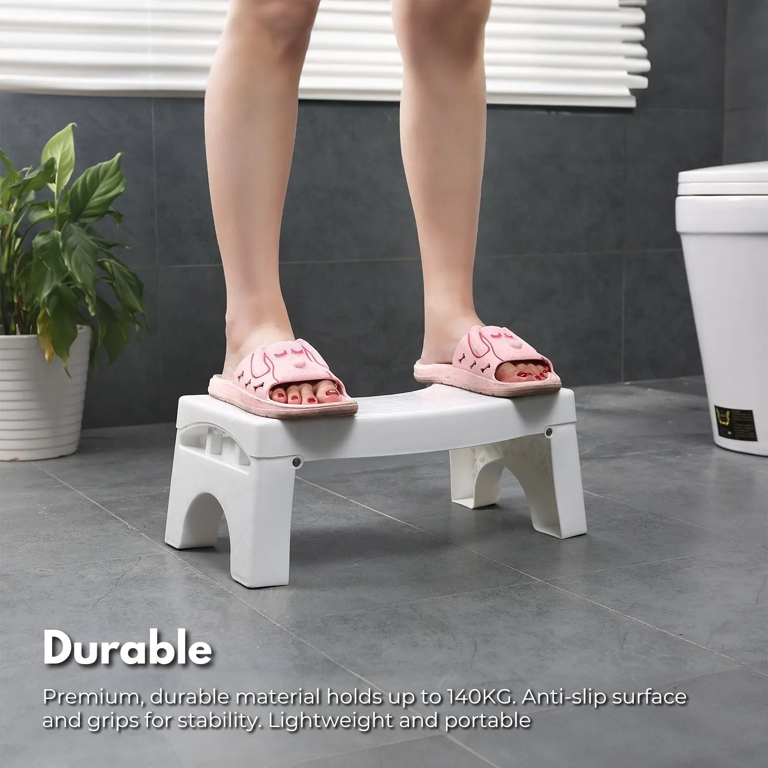 Foldable Non-Slip Toilet Step Stool, Easy Clean, 140kg Capacity, Gominimo