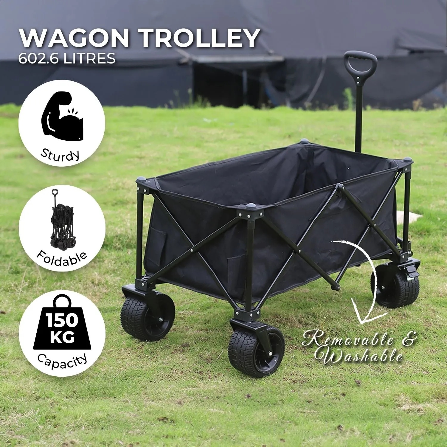 Foldable Wagon Trolley Cart w/ Brakes & Wide Wheels, KILIROO