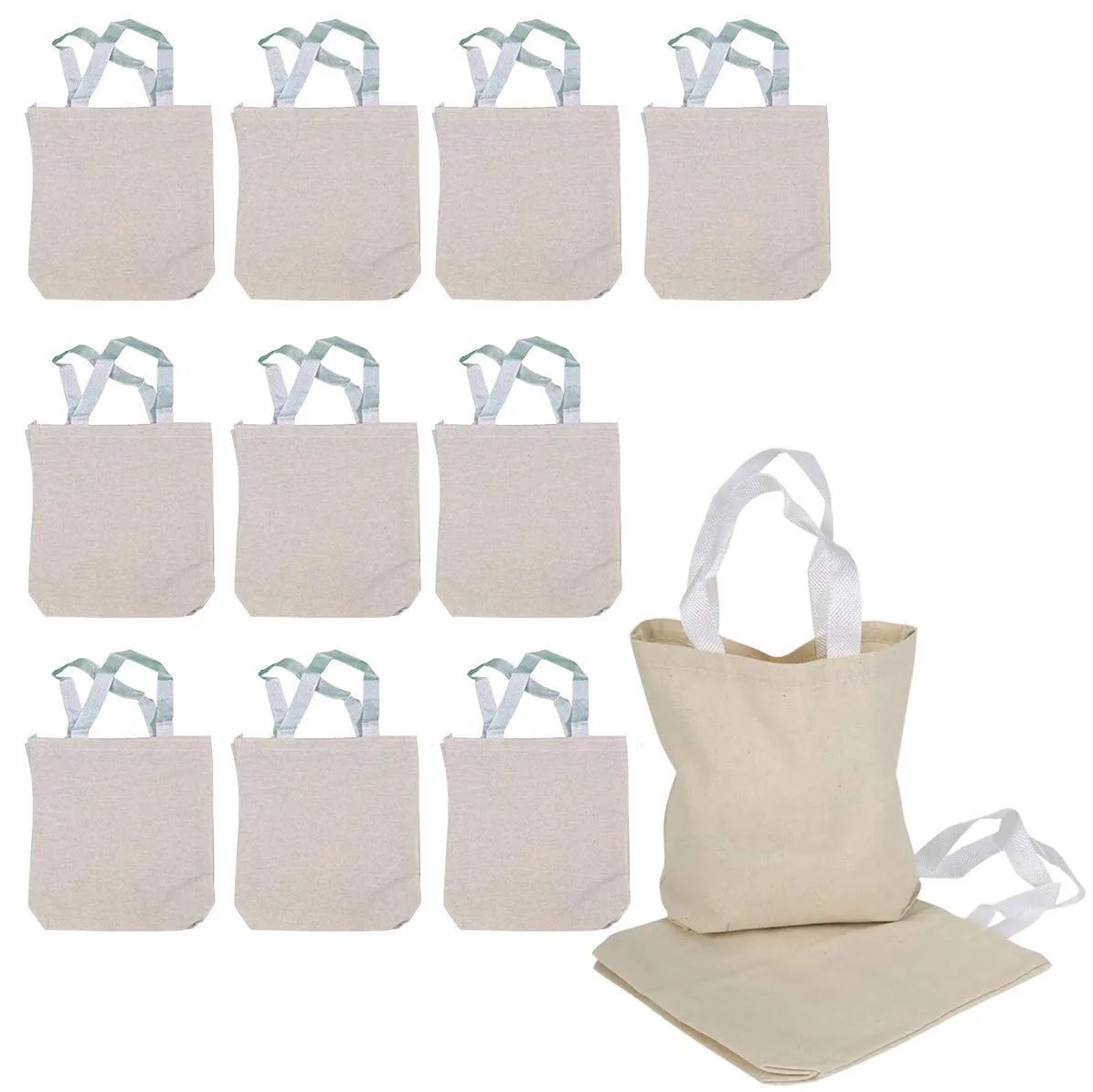 Kicko Blank Canvas Tote Bag 8.75 X 8.25 X 2.5 Inches - 12 Pieces - Color Beige - Durable