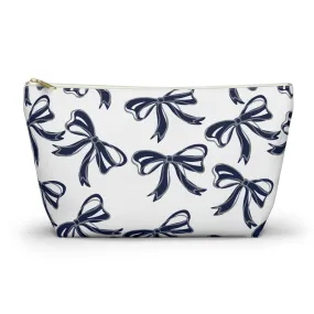 Trendy Bow Makeup Bag - Graduation Gift, Bed Party Gift, Acceptance Gift, College Gift, Monmouth, UConn, Huskies, navy & white,navy and grey