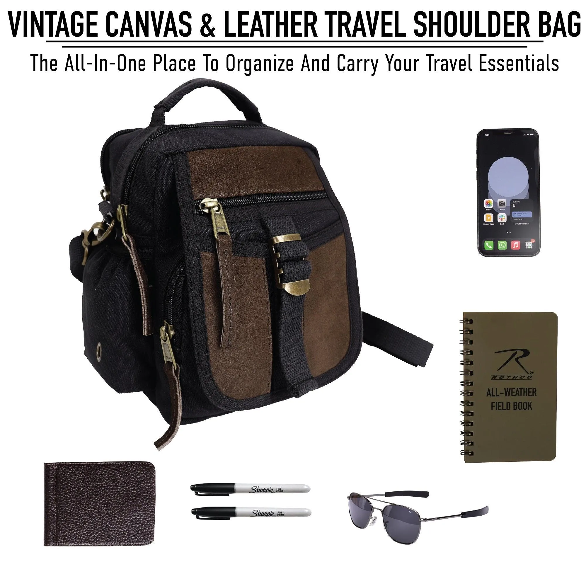 Vintage Canvas & Leather Travel Shoulder Bag