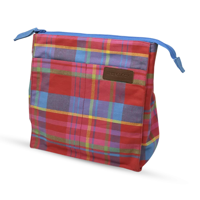 Wash Bag Tall - Manic Madras - Red